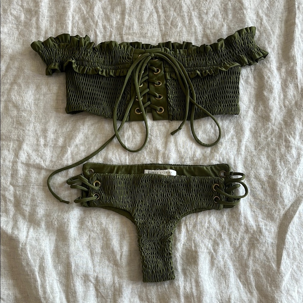 Etophe Studios Olive Green Lace-Up Bikini Set